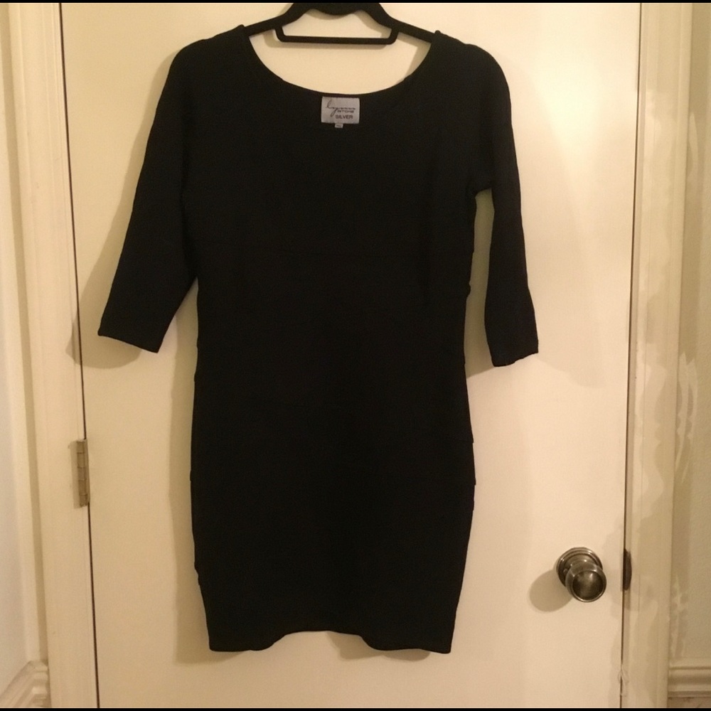Vintage Black Dress Medium Sheath Stretch Mini Bodycon